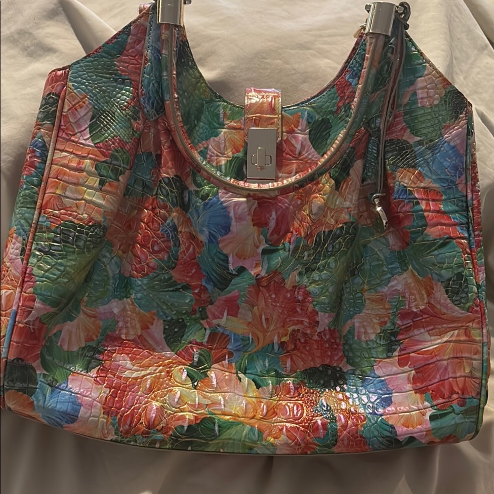 Brahmin Red and Pink Shoulder Bag with Floral Design